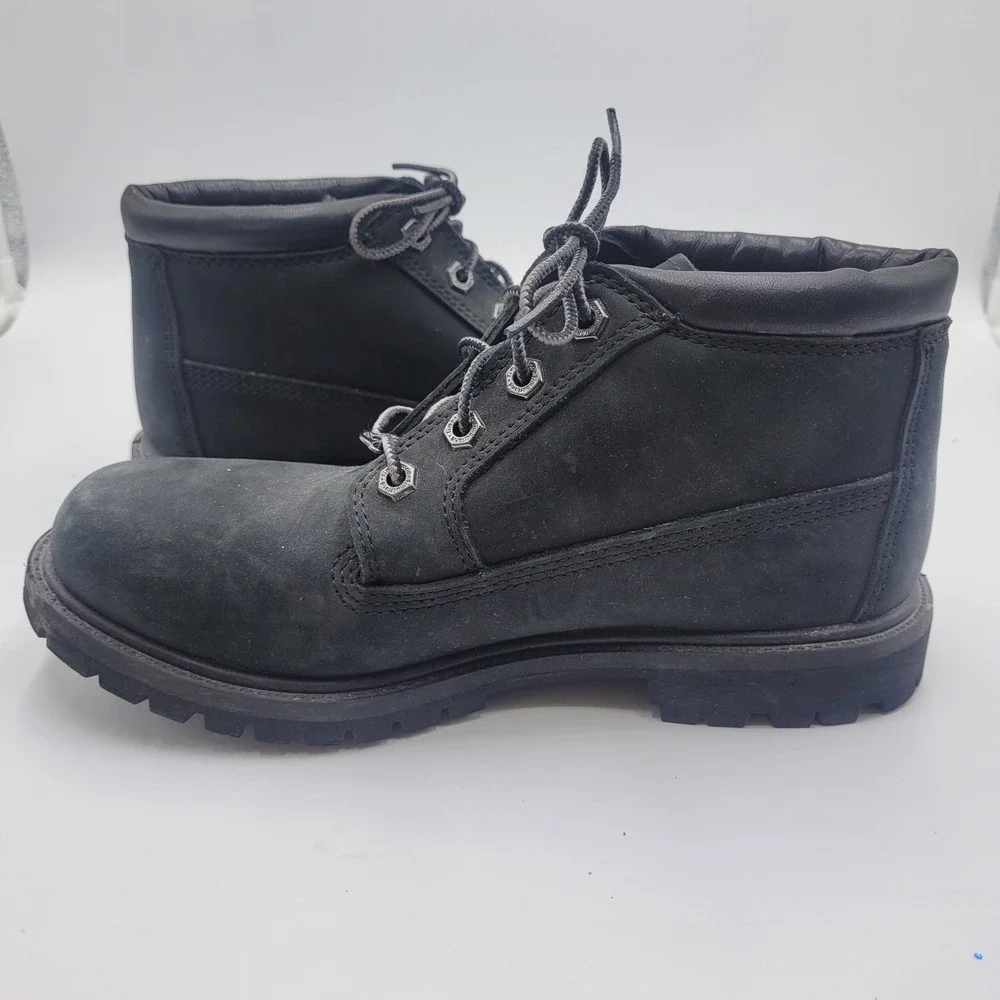 Timberland Nellie Double Waterproof Ankle Boots Black‎ Nubuck Leather Womens 7.5